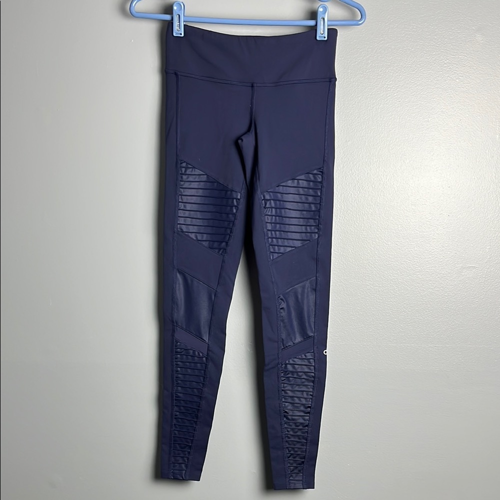 ALO Yoga Blue Moto-Style Leggings with High Waist